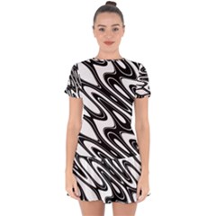 Black And White Wave Abstract Drop Hem Mini Chiffon Dress by Celenk