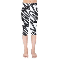 Black And White Wave Abstract Kids  Capri Leggings  by Celenk