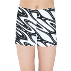 Black And White Wave Abstract Kids Sports Shorts by Celenk