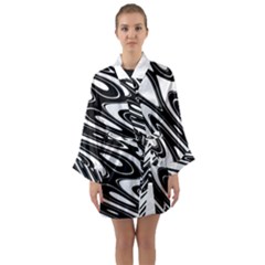 Black And White Wave Abstract Long Sleeve Kimono Robe