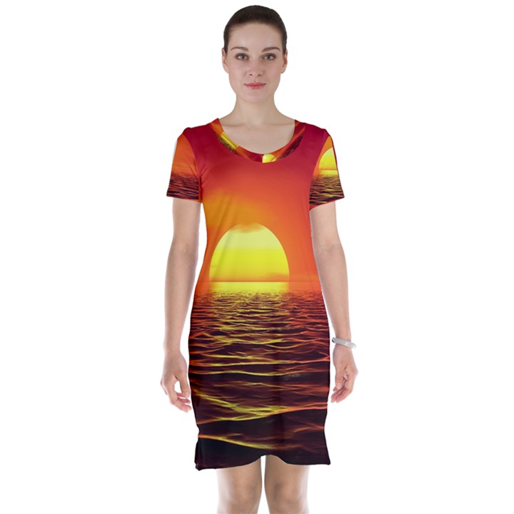 Sunset Ocean Nature Sea Landscape Short Sleeve Nightdress