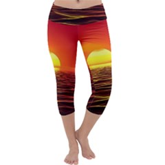 Sunset Ocean Nature Sea Landscape Capri Yoga Leggings by Celenk