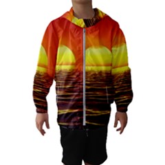 Sunset Ocean Nature Sea Landscape Hooded Wind Breaker (kids) by Celenk