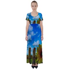 Sunflower Summer Sunny Nature High Waist Short Sleeve Maxi Dress by Celenk