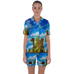 Sunflower Summer Sunny Nature Satin Short Sleeve Pyjamas Set by Celenk