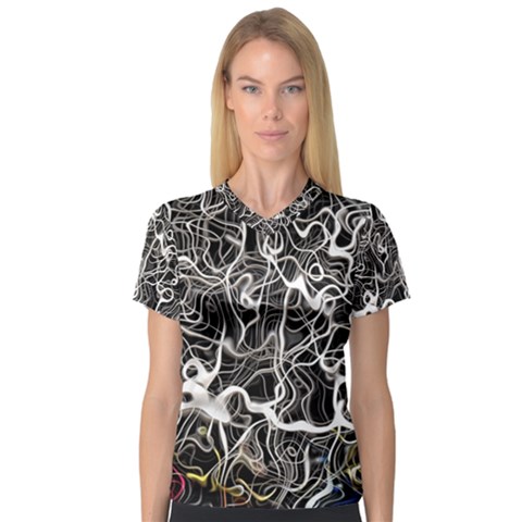 Abstract Pattern Backdrop Texture V-neck Sport Mesh Tee by Celenk