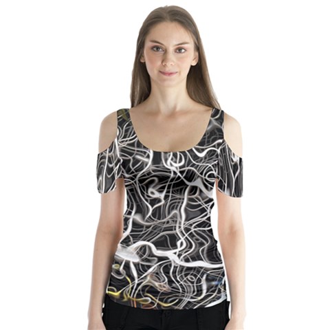 Abstract Pattern Backdrop Texture Butterfly Sleeve Cutout Tee  by Celenk