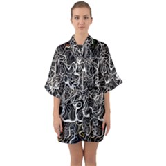 Abstract Pattern Backdrop Texture Quarter Sleeve Kimono Robe