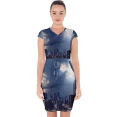 New York America New York Skyline Capsleeve Drawstring Dress 