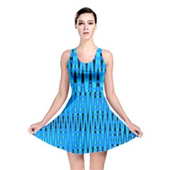 Sharp Blue And Black Wave Pattern Reversible Skater Dress by Celenk