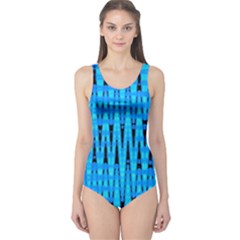 Sharp Blue And Black Wave Pattern One Piece Swimsuit by Celenk