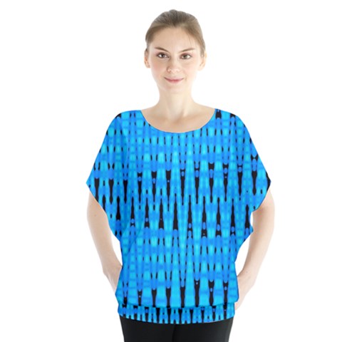 Sharp Blue And Black Wave Pattern Blouse by Celenk