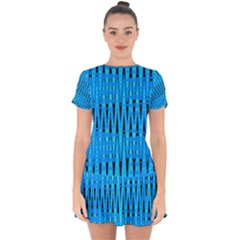 Sharp Blue And Black Wave Pattern Drop Hem Mini Chiffon Dress by Celenk