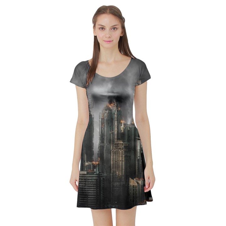 Armageddon Disaster Destruction War Short Sleeve Skater Dress