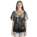 Armageddon Disaster Destruction War V-Neck Flutter Sleeve Top View1