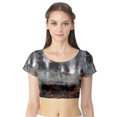 Destruction War Conflict Explosive Short Sleeve Crop Top by Celenk