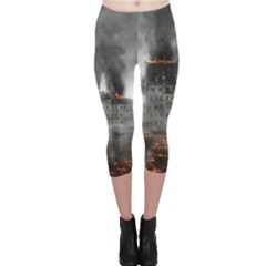 Destruction War Conflict Explosive Capri Leggings  by Celenk