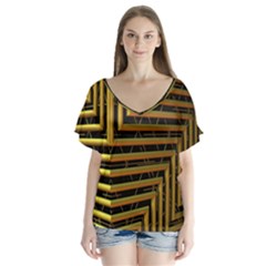 Modern Art Sculpture Architecture V-neck Flutter Sleeve Top by Celenk