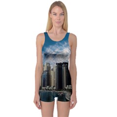 Skyscraper City Architecture Urban One Piece Boyleg Swimsuit by Celenk