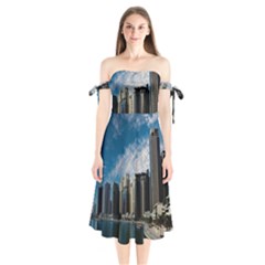 Skyscraper City Architecture Urban Shoulder Tie Bardot Midi Dress by Celenk