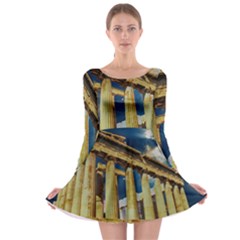 Athens Greece Ancient Architecture Long Sleeve Skater Dress by Celenk