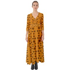 Brown Circle Pattern On Yellow Button Up Boho Maxi Dress by BrightVibesDesign