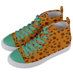 Brown Circle Pattern On Yellow Women s Mid-top Canvas Sneakers