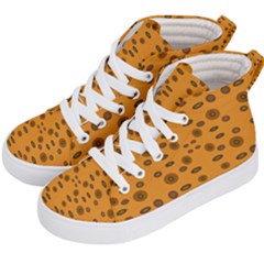 Brown Circle Pattern On Yellow Kid s Hi-top Skate Sneakers