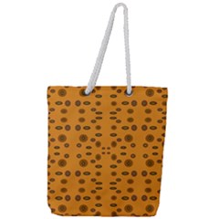 Brown Circle Pattern On Yellow Full Print Rope Handle Tote (large) by BrightVibesDesign