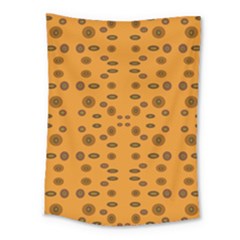 Brown Circle Pattern On Yellow Medium Tapestry by BrightVibesDesign