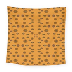 Brown Circle Pattern On Yellow Square Tapestry (large) by BrightVibesDesign