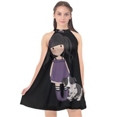 Dolly Girl And Dog Halter Neckline Chiffon Dress  by Valentinaart