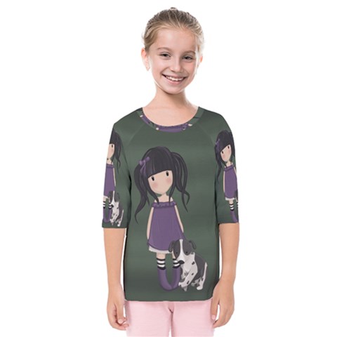 Dolly Girl And Dog Kids  Quarter Sleeve Raglan Tee by Valentinaart