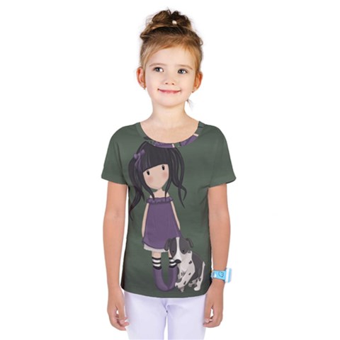 Dolly Girl And Dog Kids  One Piece Tee by Valentinaart