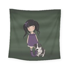 Dolly Girl And Dog Square Tapestry (small) by Valentinaart