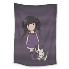 Dolly Girl And Dog Large Tapestry by Valentinaart