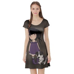 Dolly Girl And Dog Short Sleeve Skater Dress by Valentinaart