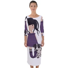 Dolly Girl And Dog Quarter Sleeve Midi Bodycon Dress