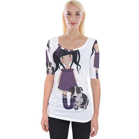 Dolly Girl And Dog Wide Neckline Tee by Valentinaart