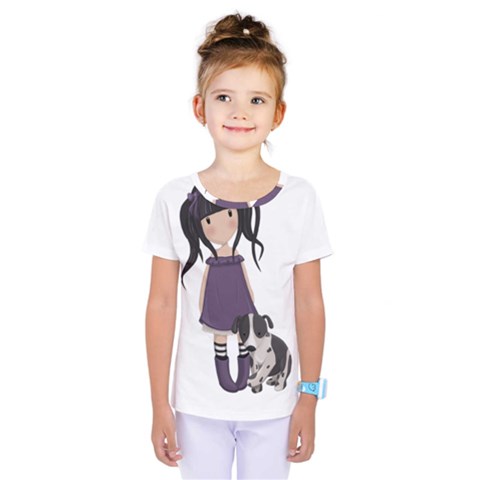 Dolly Girl And Dog Kids  One Piece Tee by Valentinaart