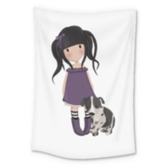 Dolly Girl And Dog Large Tapestry by Valentinaart