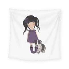 Dolly Girl And Dog Square Tapestry (small) by Valentinaart