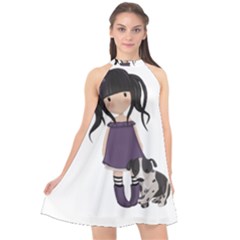 Dolly Girl And Dog Halter Neckline Chiffon Dress  by Valentinaart