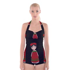 Frida Kahlo Doll Boyleg Halter Swimsuit  by Valentinaart