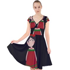 Frida Kahlo Doll Cap Sleeve Front Wrap Midi Dress by Valentinaart