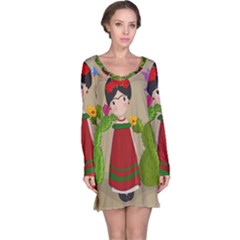 Frida Kahlo Doll Long Sleeve Nightdress by Valentinaart