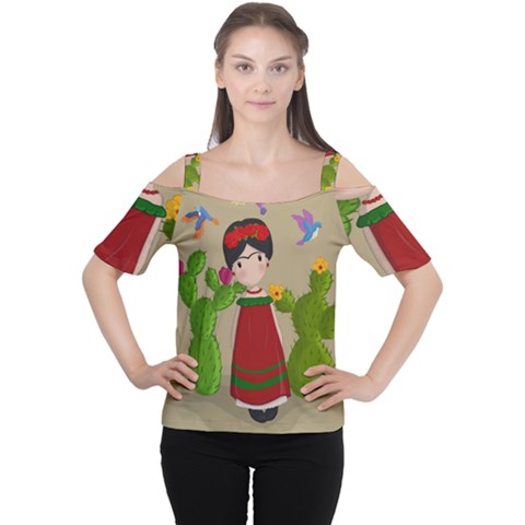 Frida Kahlo Doll Cutout Shoulder Tee by Valentinaart