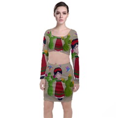 Frida Kahlo Doll Long Sleeve Crop Top & Bodycon Skirt Set