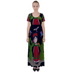 Frida Kahlo Doll High Waist Short Sleeve Maxi Dress by Valentinaart