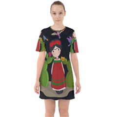 Frida Kahlo Doll Sixties Short Sleeve Mini Dress by Valentinaart